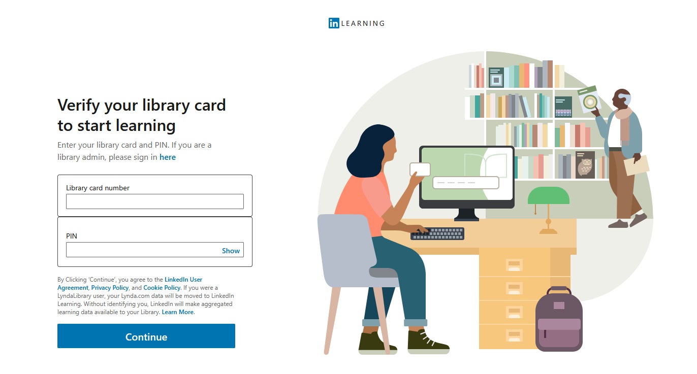image of LinkedIn Learning library card verification page